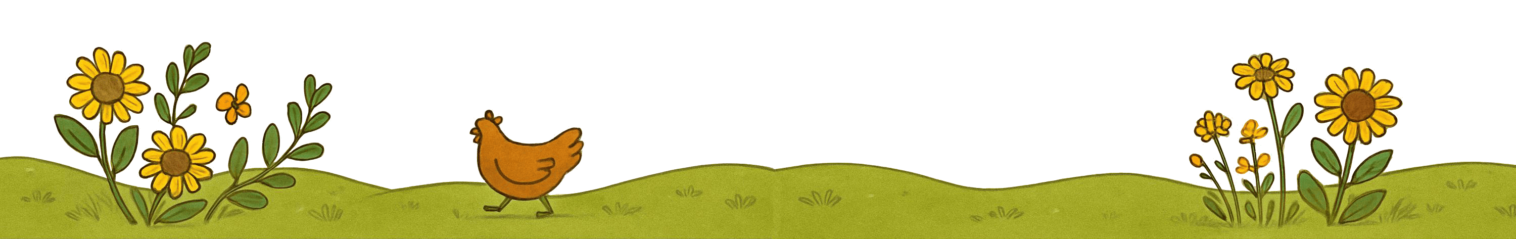 Decorative divider with meadow, flowers and a chicken